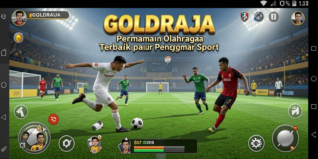Screenshot utama GOLDRAJA menampilkan pertandingan olahraga yang mendebarkan.