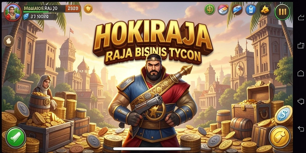 Screenshot gameplay HOKIRAJA menampilkan suasana bisnis yang mendebarkan.