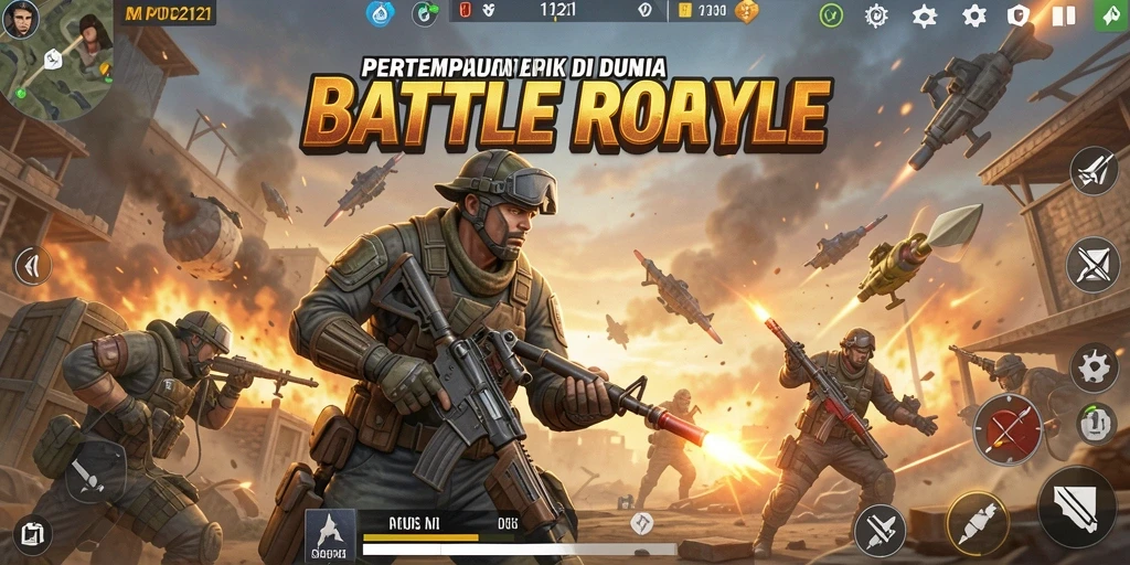 Screenshot gameplay seru dari MPO2121 dalam pertempuran Battle Royale.