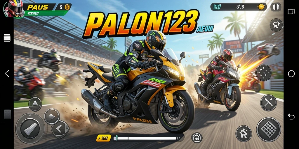 Tangkapan layar menampilkan aksi balapan motor yang mendebarkan.