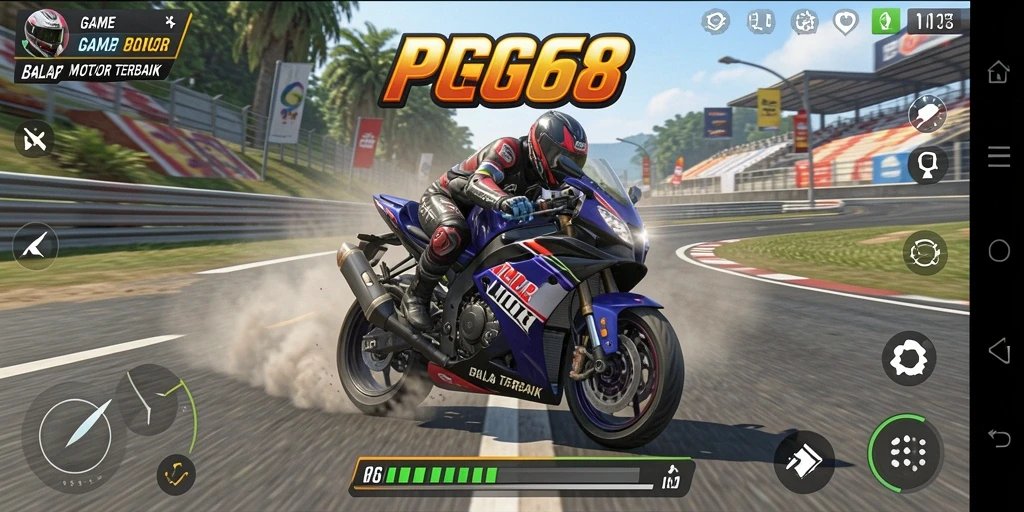 Gameplay seru PGG68 dengan aksi balap motor yang intens.